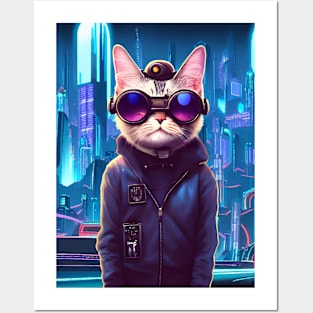 Cool Japanese Techno Cat In Japan Neon City Posters and Art